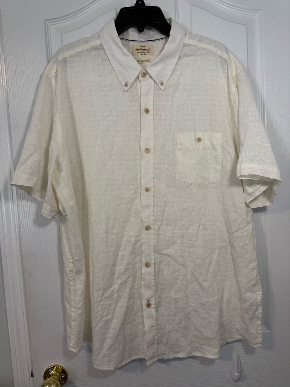 Weatherproof Men's Short-Sleeve Button-Down Shirt in Ivory/Cream
